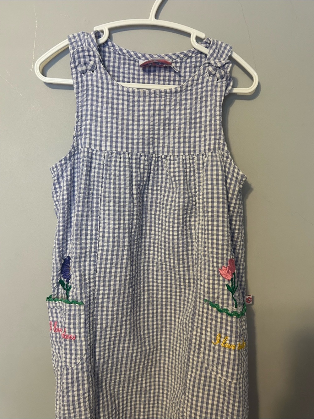 Vintage Girls Seersucker Floral Pocket Dress - Blue White